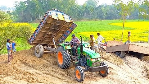 EICHER 557 Tractor Full Loaded Soil or Sand CAT or JCB Excavator Loading & Unloading Digital Method