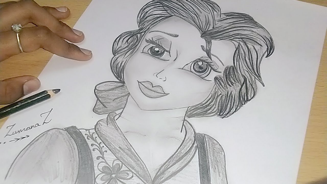 How To Draw A Cartoon Belle From Beauty And The Beast Draw Disney Princess Belle Cute Budget Art Youtube