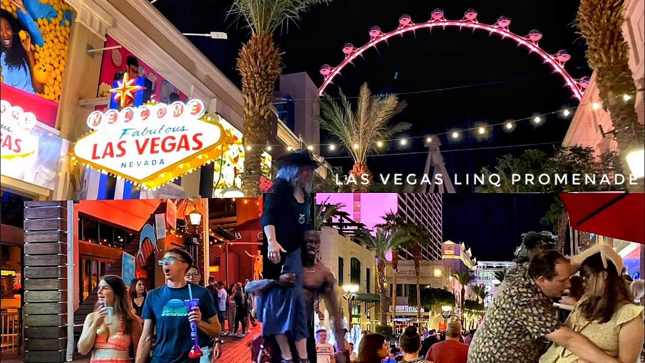 Las Vegas Night Walk - Linq Promenade & High Roller Ferris Wheel