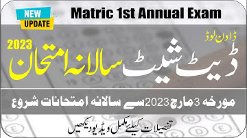 Date Sheet Matric 1st Annual Exam 2023 Quetta | 9th & 10th Date Sheet Annual 2023| Taleemi Khabrain