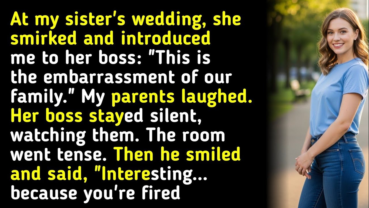 At my sister's wedding, she smirked and introduced me to her boss: "This is the embarrassment of ...