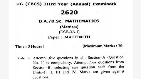 B.Sc. MATHEMATICS III Year-Matrices :MATH301TH || HPU UG paper || SPU UG paper