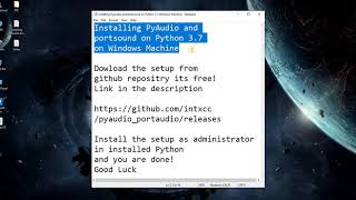 installing pyaudio and portsound on python 3.7 windows machine