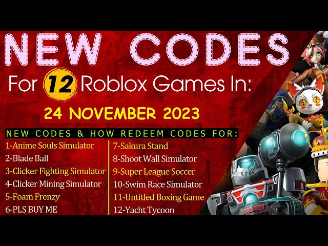 New Codes For 12 Roblox Games In 24 November 2023 #robloxcodes