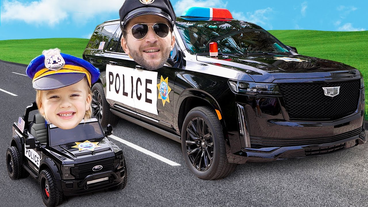صورة فيديو : Chris rides on toy police car – Kids stories about good behavior and rules