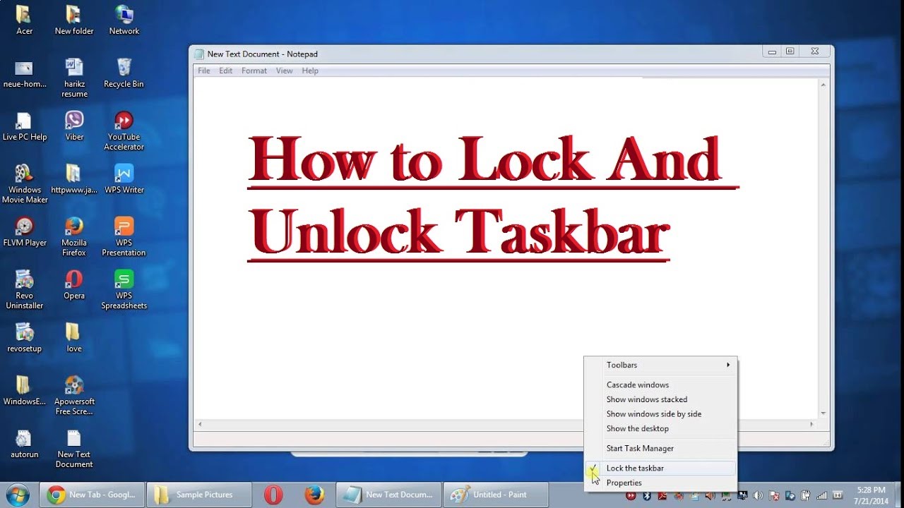 How to Lock And Unlock Taskbar In Windows 7/8/10 [ English ...