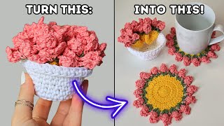 Crochet Flower Coasters and Pot Tutorial | Tulip Coaster with Pot  Brunaticality Crochet