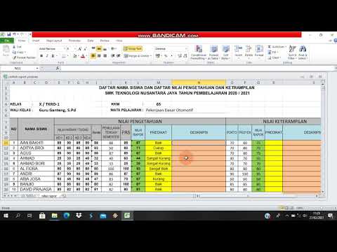 rumus membuat deskripsi nilai raport di excel secara otomatis