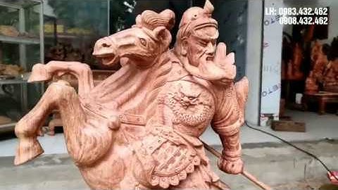 Tượng gỗ Quan Công cưỡi ngựa | Tượng Quan Thánh cưỡi ngựa xách đao 70cm