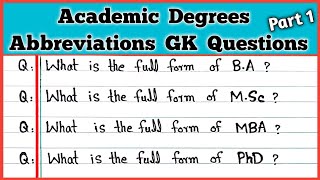 Academic Degrees Abbreviations GK Questions \ Part 1