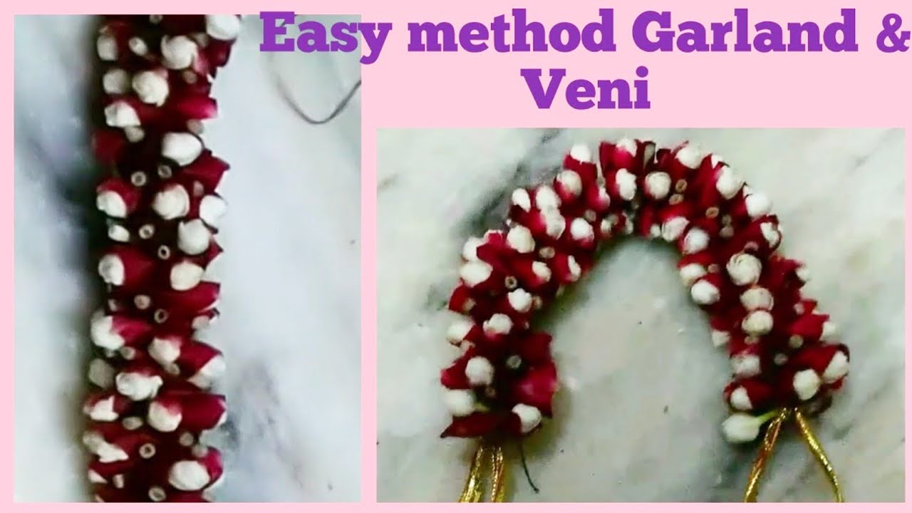 Simple method/Garland and veni making with nandi vardhanam and rose