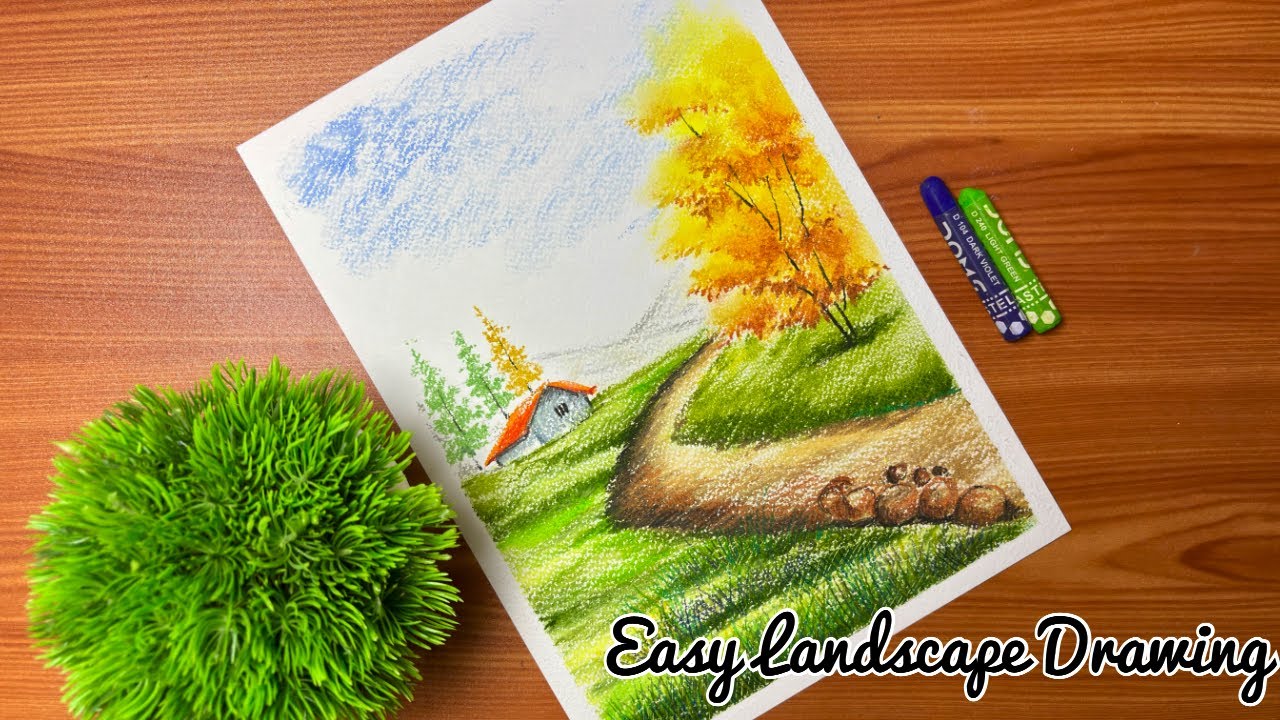 How to Draw Landscape | Easy Oil Pastels Drawing for Beginners #oilpasteldrawing #landscapedrawing 