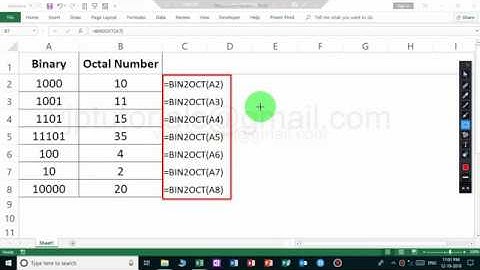 How to convert a binary number to octal number in MS Excel 2019 | Bin2oct formula