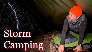 Solo Tarp Camping | RAIN | Overnight THUNDERSTORM