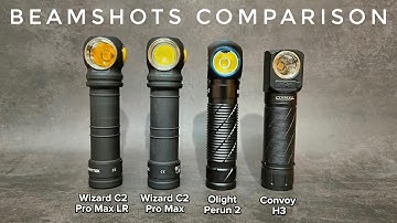 Top View Beamshots Comparison - Armytek Wizard C2 Pro Max LR (warm) vs Olight Perun 2 & Convoy H3