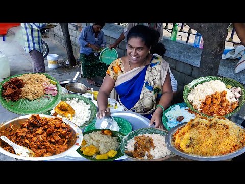 Hardworking Lady Selling Cheapest RoadSide Unlimited Meals | Roadside Meals | Indian Street Food