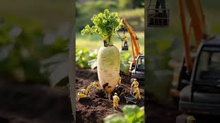 Miniature Farmers Harvest Giant Cauliflower Tree in Dreamlike Garden Studio Scene