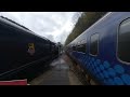 Steam train and DMU at Arrochar &amp; Tarbet in Scotland on 2022/10/30 at 1433 in VR180