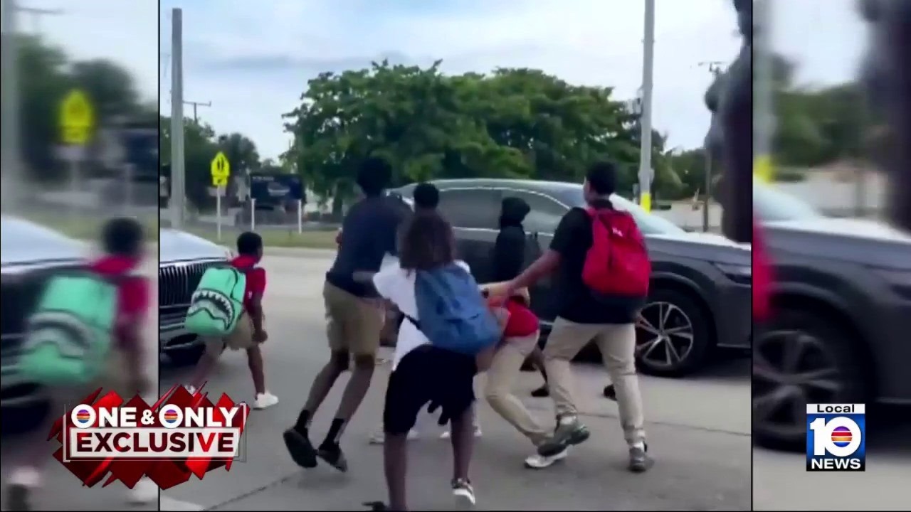 Video shows violent confrontation where man appears to be attacked by middle school kids