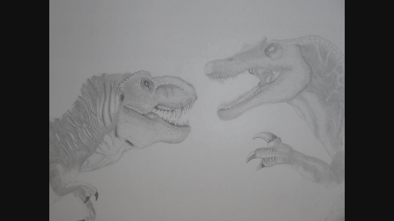 Jurassic Park: T-Rex vs. Spinosaurus - Finished Drawing - YouTube