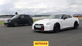 Nissan GT-R Nismo vs Nissan Juke-R 2.0 - Drag race(Subscribe to the channel now: http://smarturl.it/autocar A couple of weeks ago we thought the 542bhp Jaguar F-Type AWD might just have enough power to ..., 2015-08-07T17:59:37.000Z)