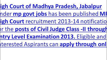 MP High Court Civil Judge Class II 86 jobs Recruitment 2013 Apply Online