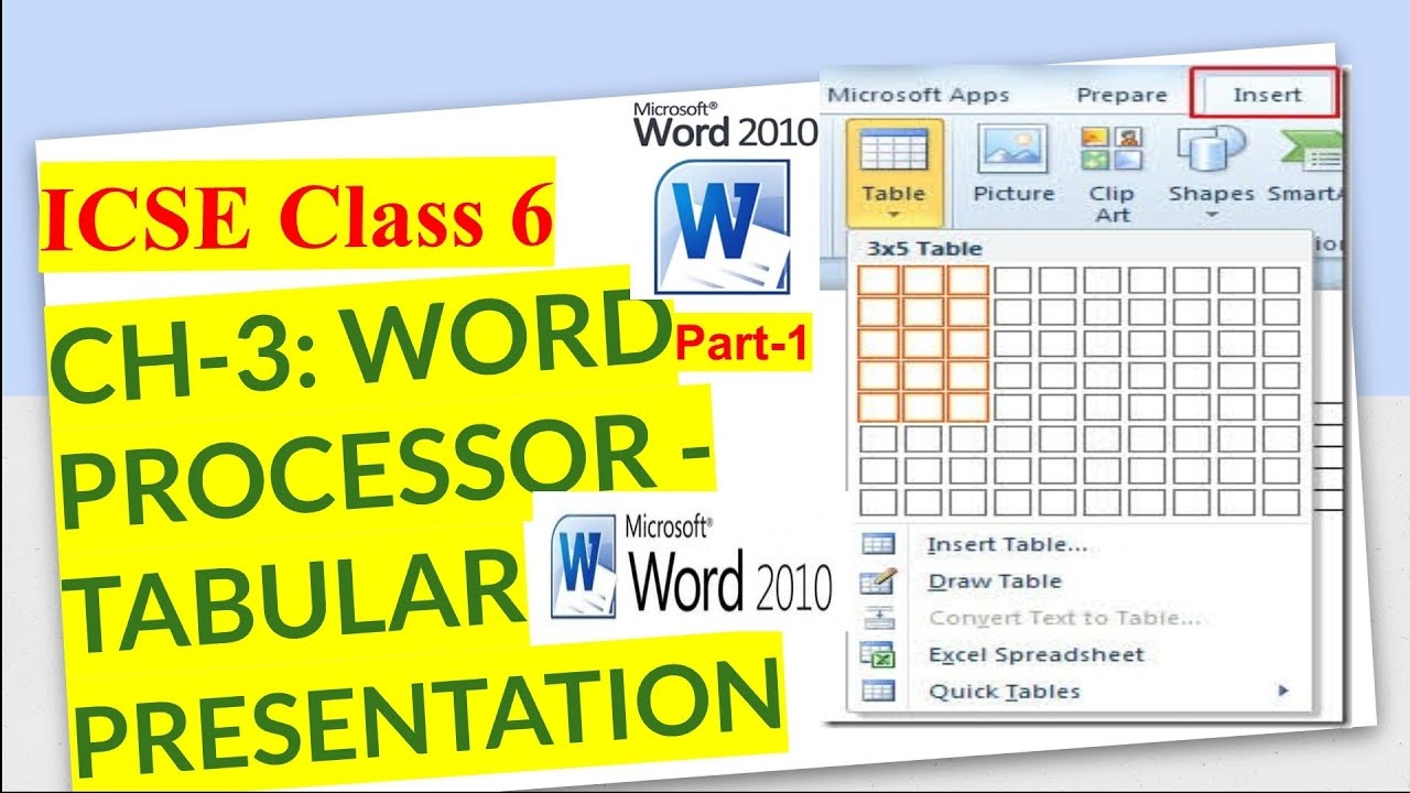 word processor tabular presentation