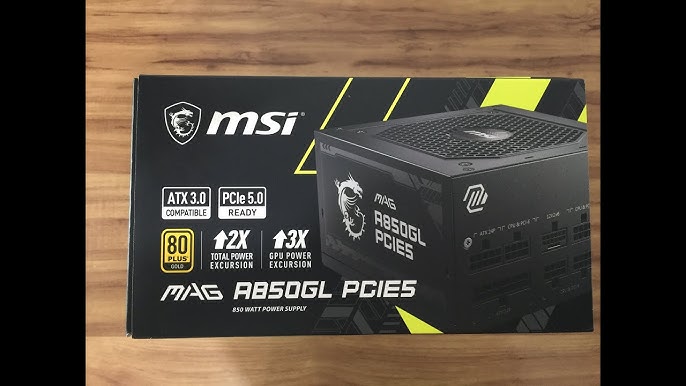 MSI - MAG A850GL PCIE 5.0, 80 GOLD Fully Modular Gaming PSU, 12VHPWR Cable,  ATX 3.0 Compatible, 850W Power Supply 