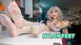 Asmr Nylon Feet Korea Noodle And Boba Tea