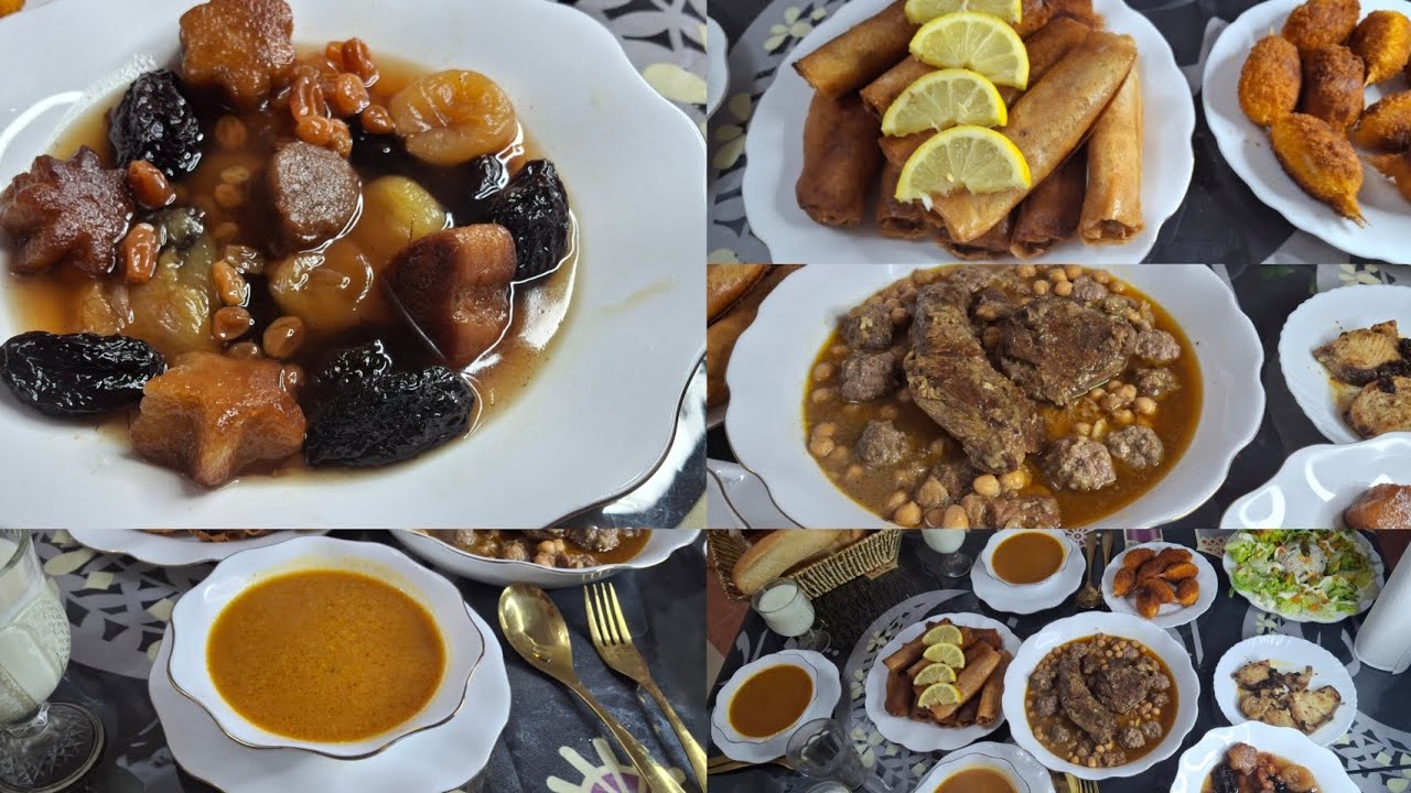 طاولة أول يوم رمضان🌙  2026 سفرة رمضانية كاملة من حريرة ✔️ للسلاطة وربي يتقبل منا🤲