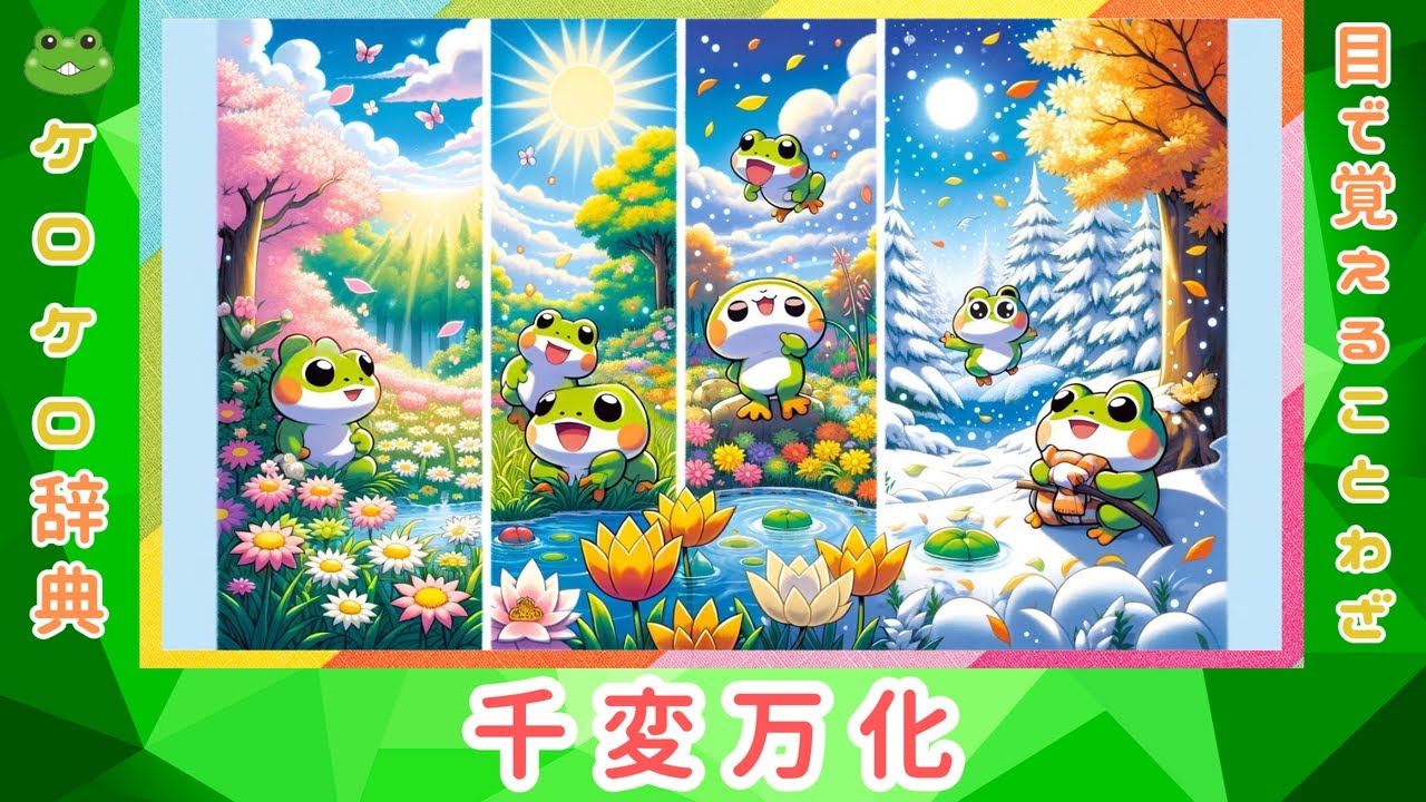 千変万化】四字熟語の意味と例文＠ケロケロ辞典 ◇動画で1分！ 記憶に