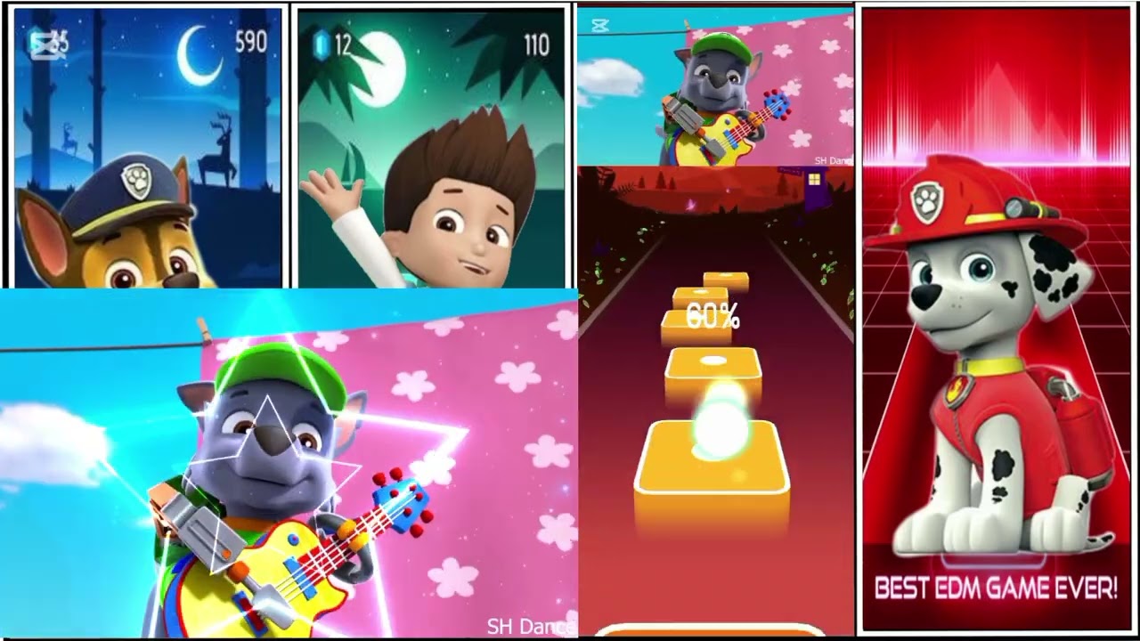 PAW PATROL VS CHASE VS RIDER VS SKY VS MARSHIL VS TILES HOP