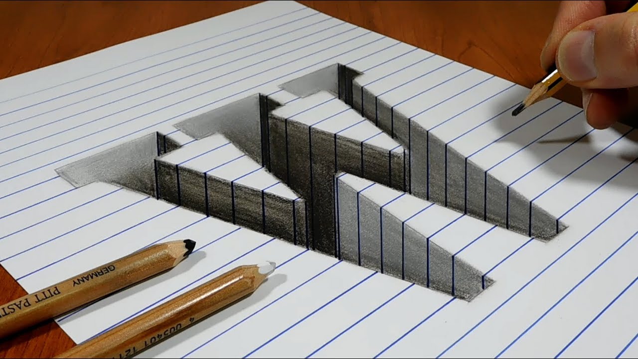 Draw a Letter W Hole on Line Paper 3D Trick Art - YouTube