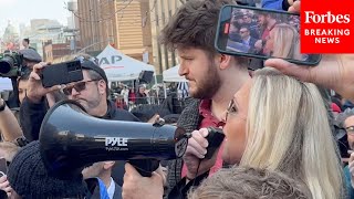 WILD VIDEO: Marjorie Taylor Greene Deals With Whistles, Hecklers At NYC Protest | Trump Arraignment