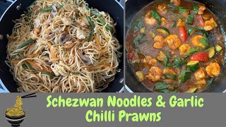 Schezwan Noodles With & Schezwan Garlic Chilli prawns