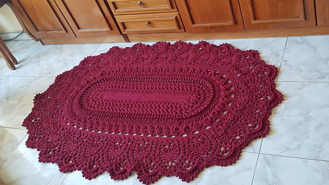 2 سجادة كروشية قمةالإبداع والتميز شرح تفصيلي خطوة بخطوة مفرش بيضاوي بالكروشيه  Rug/carpet in Crochet