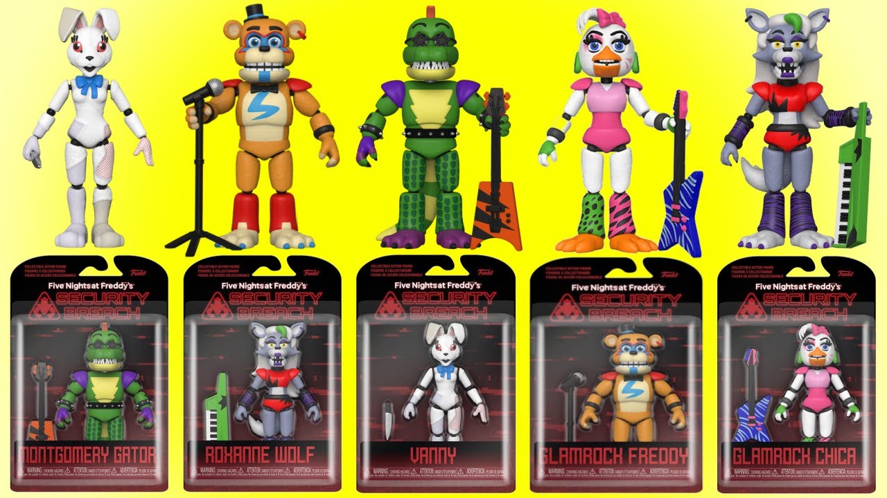 Funko Five Nights at Freddy's Security Breach Action Figure Set of 5 –  Glamrock Chica, Montgomery Gator, Roxanne Wolf, Vanny, Glamrock Freddy  Bundle