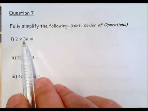 Year 7 Algebra Pretest Solutions