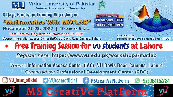 3 Days Physical Training Workshop on "Mathematics With MATLAB" #vu #free for VU Students-At LAHORE
