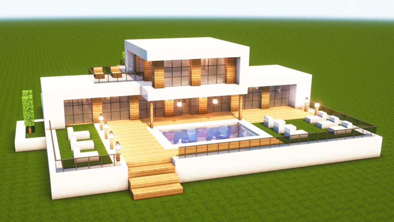 MODERNE VILLA mit POOL in MINECRAFT bauen TUTORIAL [HAUS 332] - YouTube
