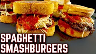 THE NEXT VIRAL COOK?? SPAGHETTI SMASHBURGERS ON THE GRIDDLE! EASY RECIPE - SO GOOD!