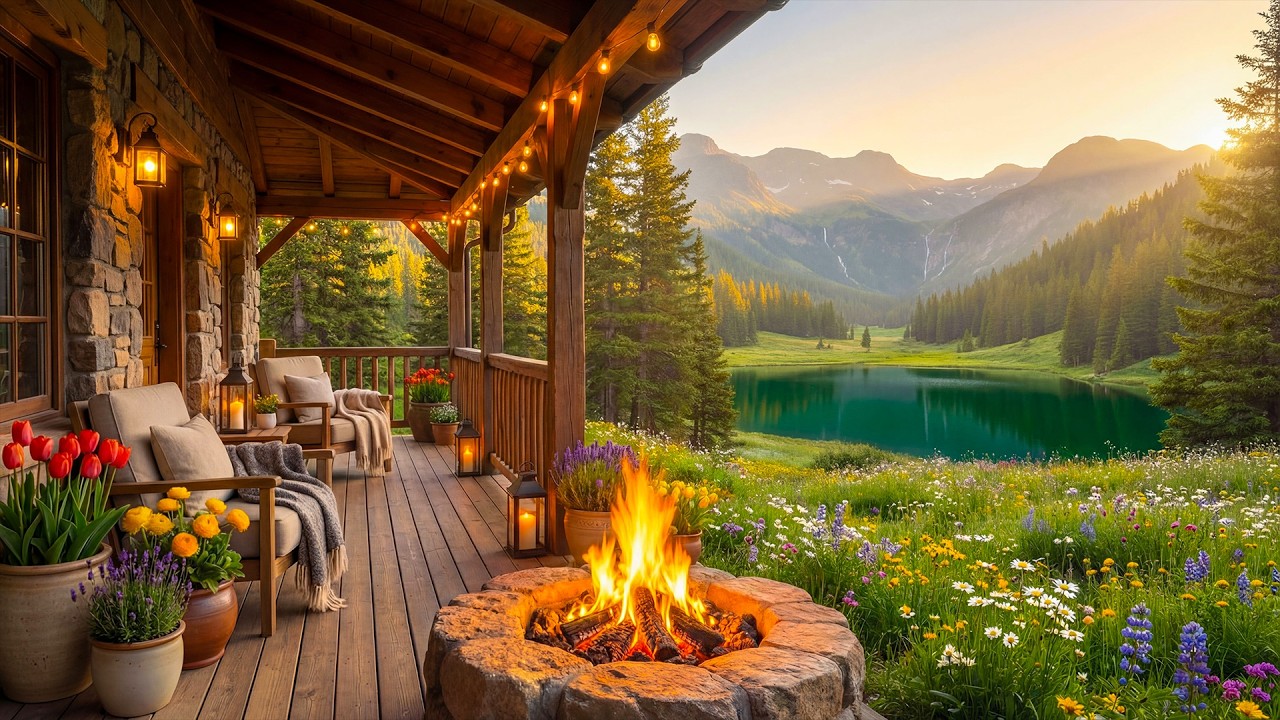 Cozy Spring Mountain Lake Retreat 🌸🔥 Gentle Campfire, Wildflowers ...