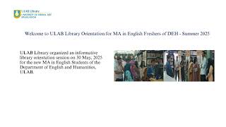 ULAB Library Organized Orientation for MA in English Freshers of DEH Summer 2025