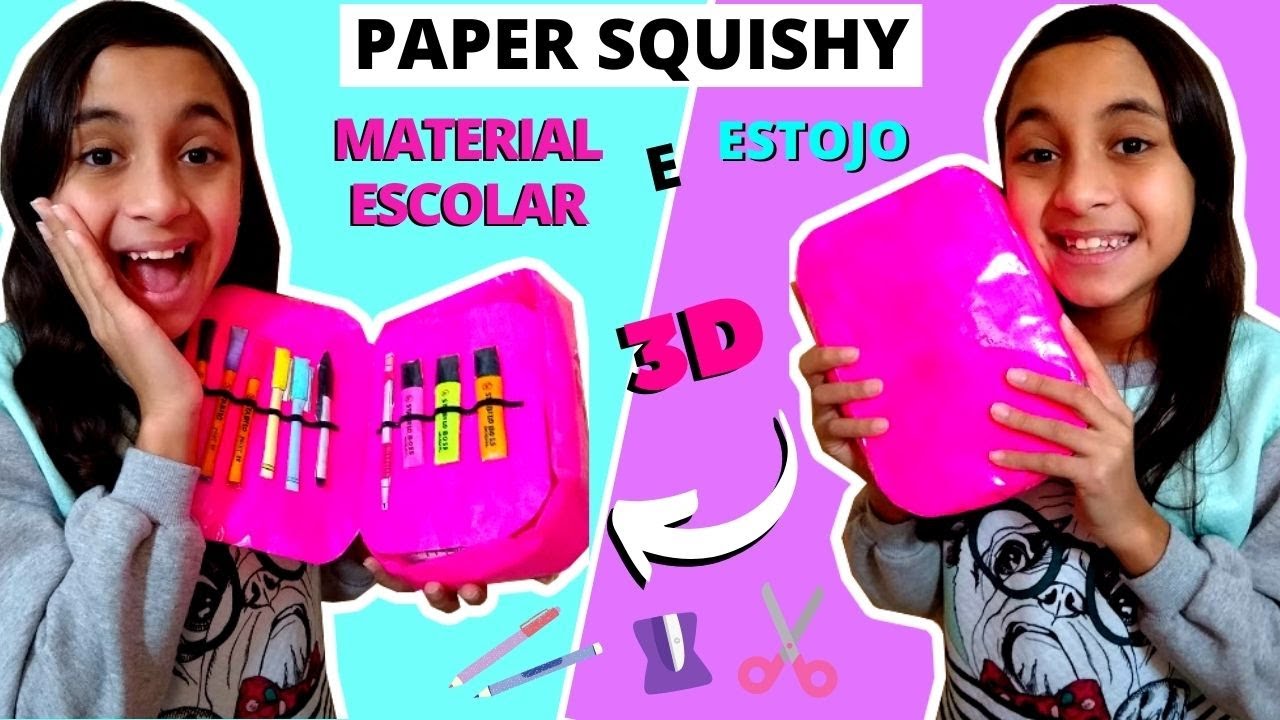 COMO FAZER PAPER SQUISHY DE MATERIAL ESCOLAR E ESTOJO 3D | O MUNDO DE LARISSA