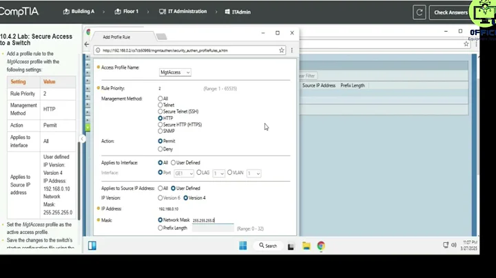 Network+ 10.4.2 Lab Secure Access to a Switch TestOut