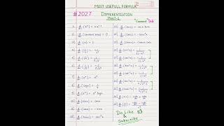 💯 Most Useful Differentiation Formulas for Every Student#MathFormula #ExamPreparation #Education2027