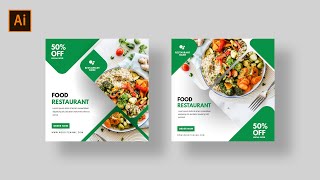 Modern Social Media Banner | Food Restaurant | Adobe Illustrator Tutorial