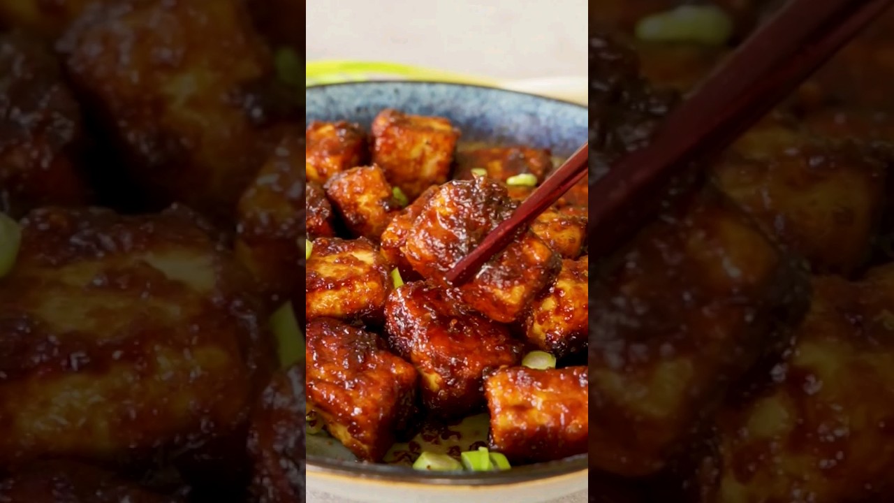 Soy garlic glazed Tofu! #crispytofu #tofu #shorts #veganrecipes #asmrcooking