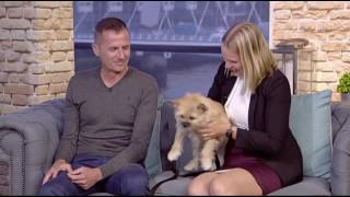 Dion and Lucja Leonard with Gobi the Dog on STV 'Live at Five'