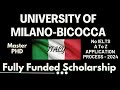 University of milanobicocca  italy  easy application scholarships no ielts no fee 